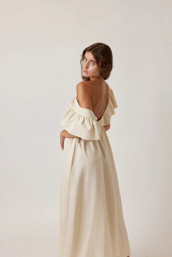 Ruffle Sleeve Midi Dress-Dress-amente-XS-Ecro-Urbanheer