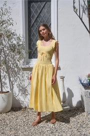 Ruffle Sleeve Smocked Tiered Midi Dress Yellow