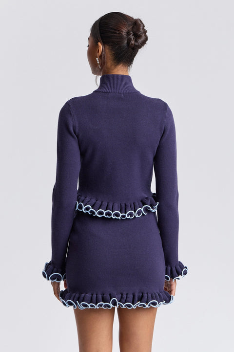 Ruffle Trim Cropped Mock Neck Sweater