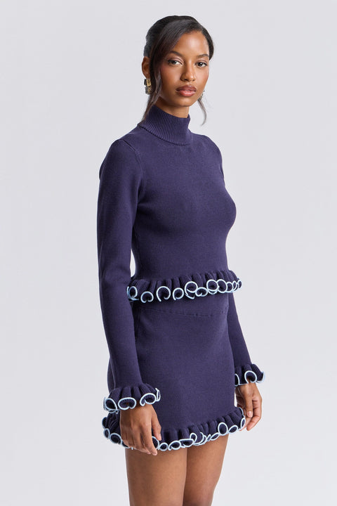 Ruffle Trim Cropped Mock Neck Sweater