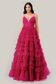 Ruffled Layed Tulle Ball Gown-Nightgown-Tux-USA-2-Fuchsia-Urbanheer