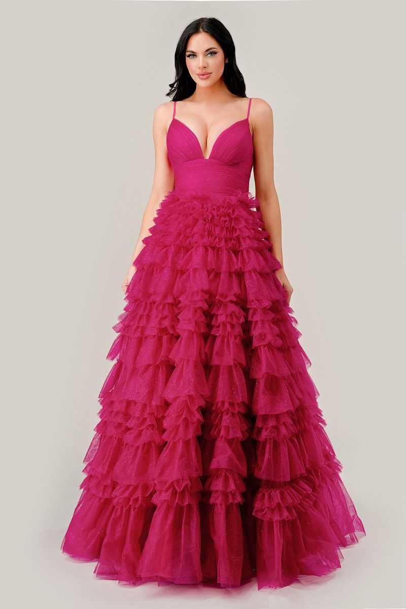 Ruffled Layed Tulle Ball Gown-Nightgown-Tux-USA-2-Fuchsia-Urbanheer