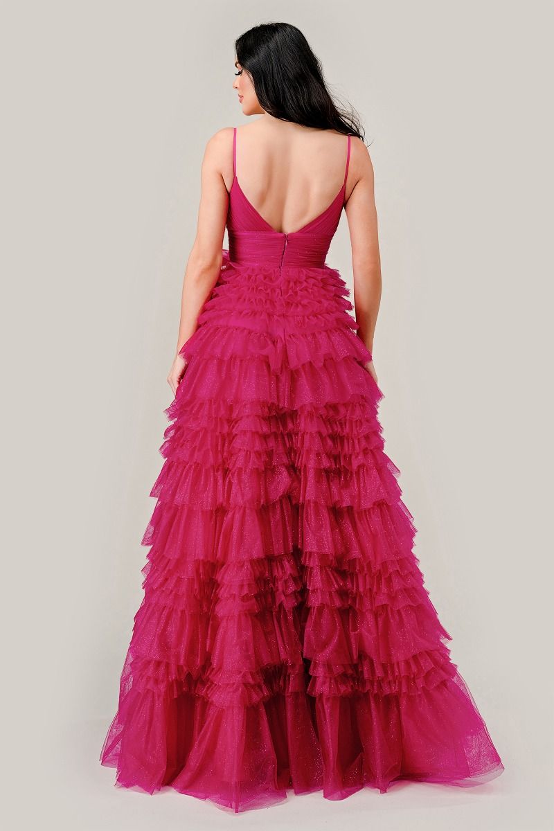 Ruffled Layed Tulle Ball Gown-Nightgown-Tux-USA-2-Fuchsia-Urbanheer