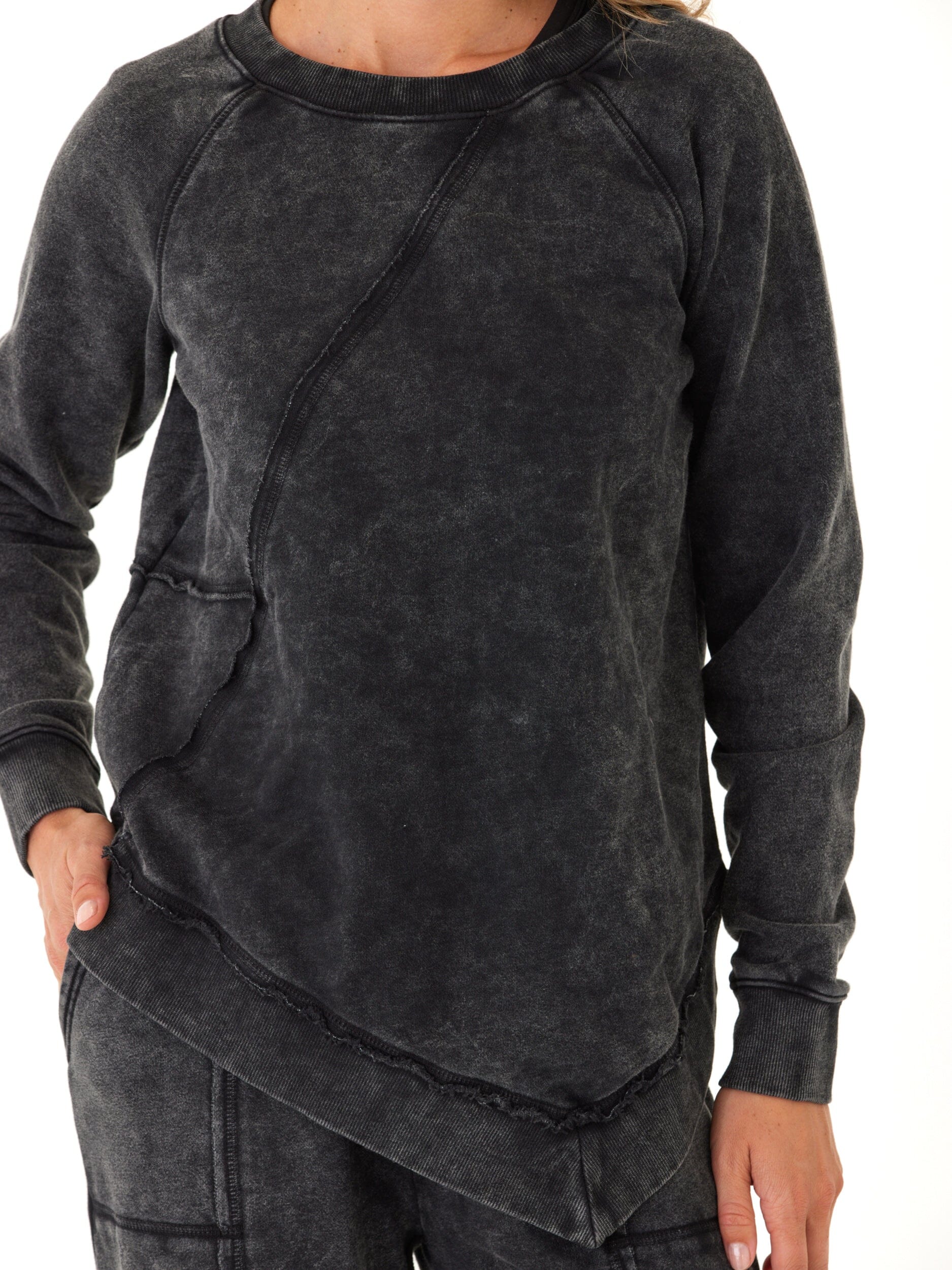 Ryssa Mineral Wash Terry Asymmetrical Pullover