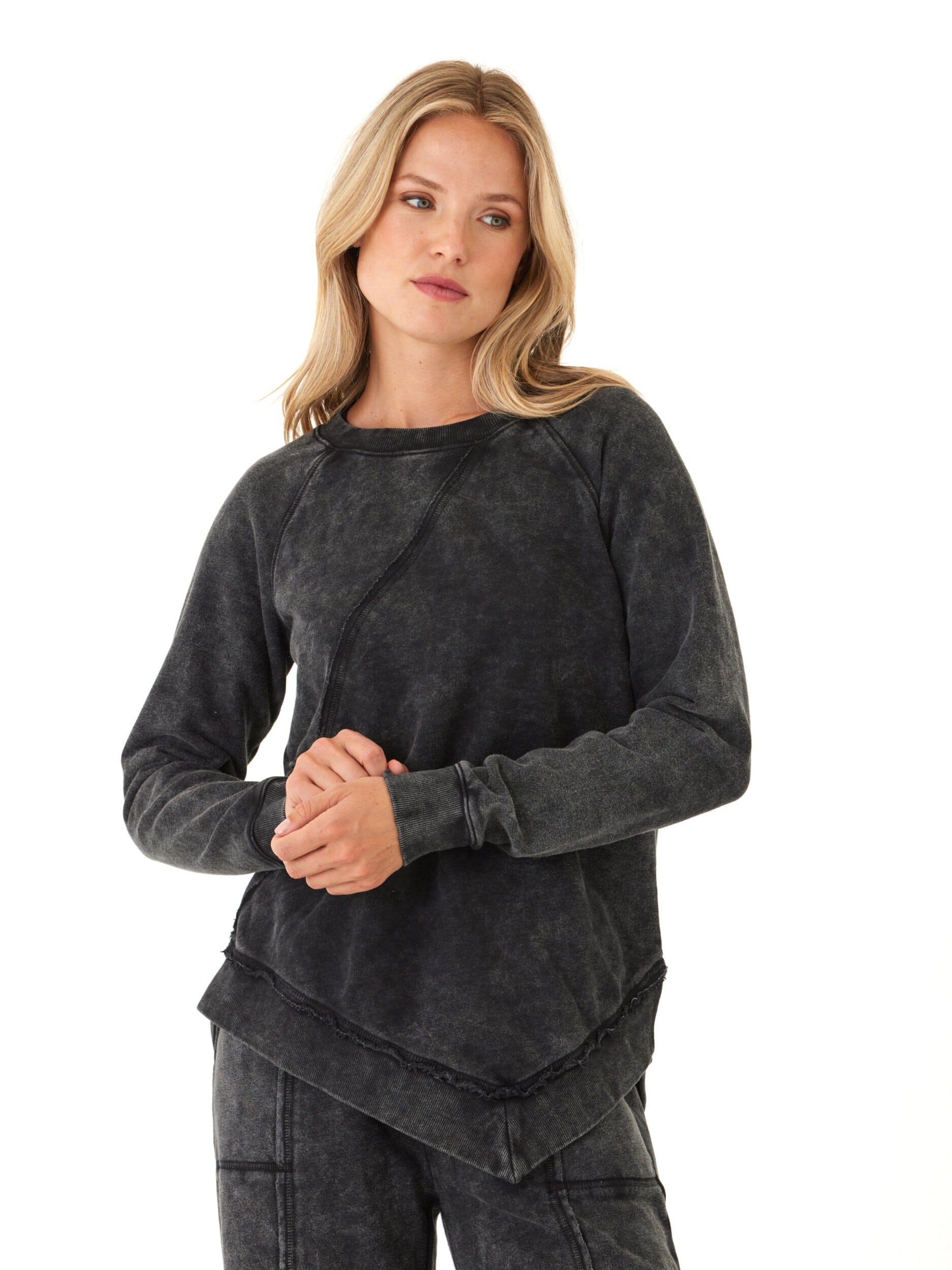 Ryssa Mineral Wash Terry Asymmetrical Pullover