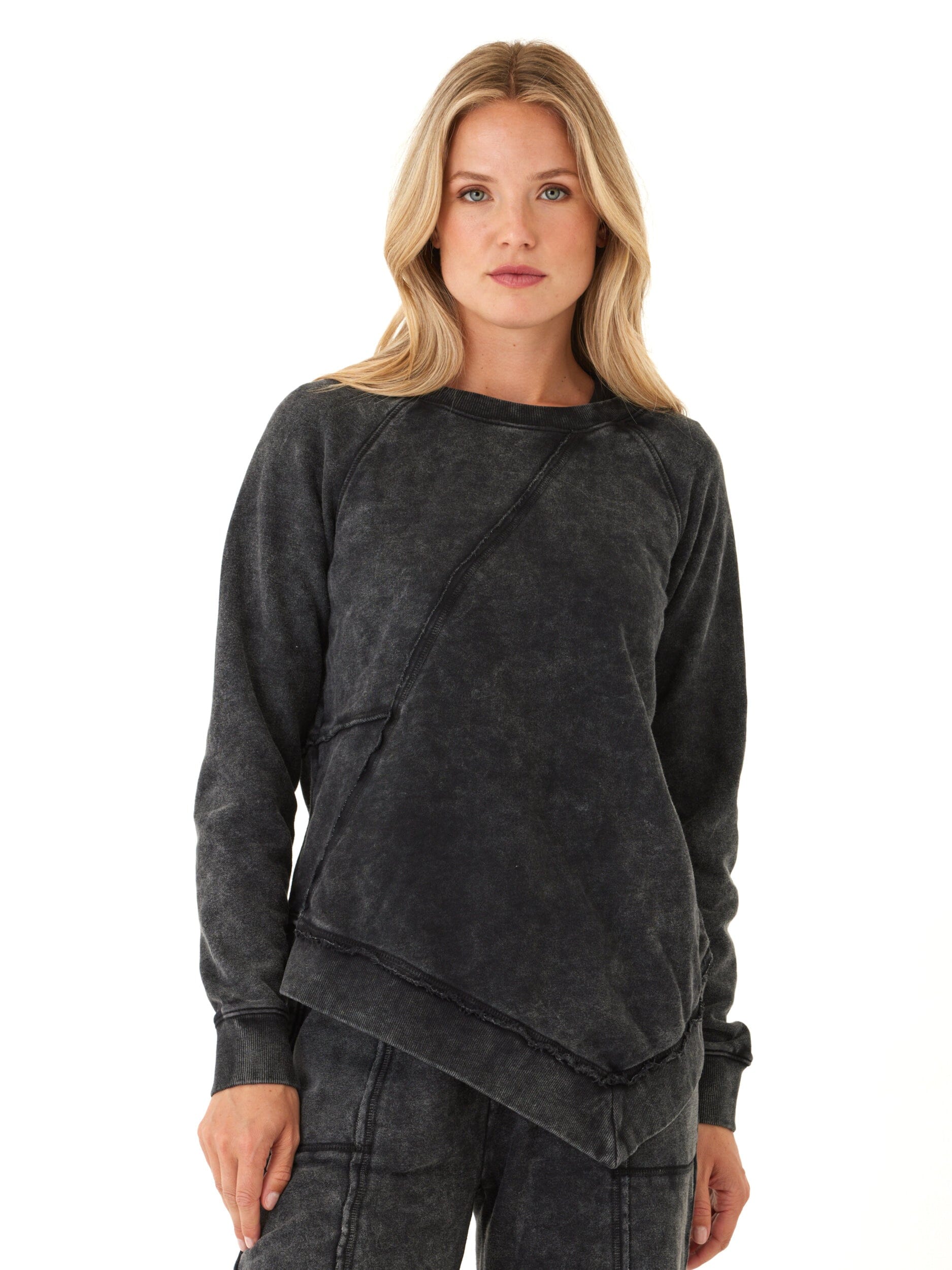 Ryssa Mineral Wash Terry Asymmetrical Pullover
