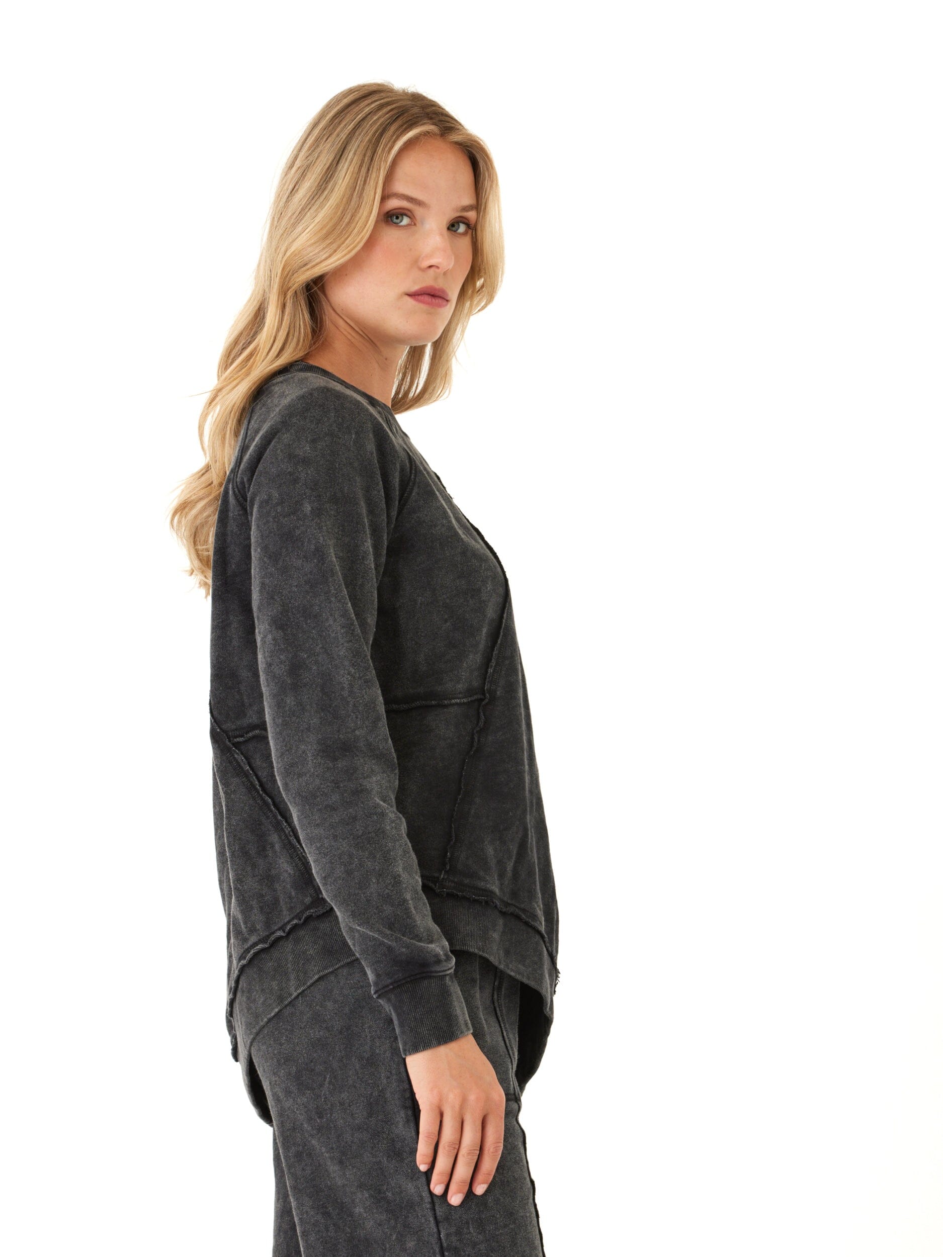 Ryssa Mineral Wash Terry Asymmetrical Pullover