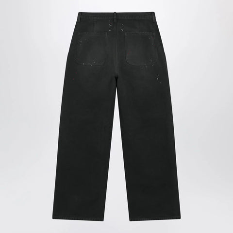 Maison Margiela Double-dyed work trousers in black cotton with spots