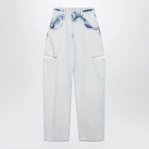 Maison Margiela Blue Faded Cotton Jeans with Cut-Out Details