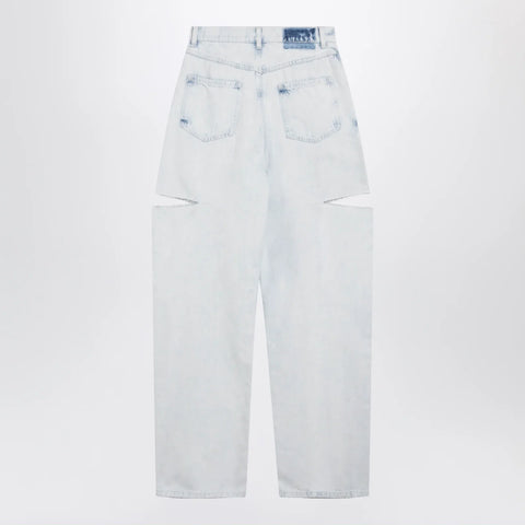 Maison Margiela Blue Faded Cotton Jeans with Cut-Out Details