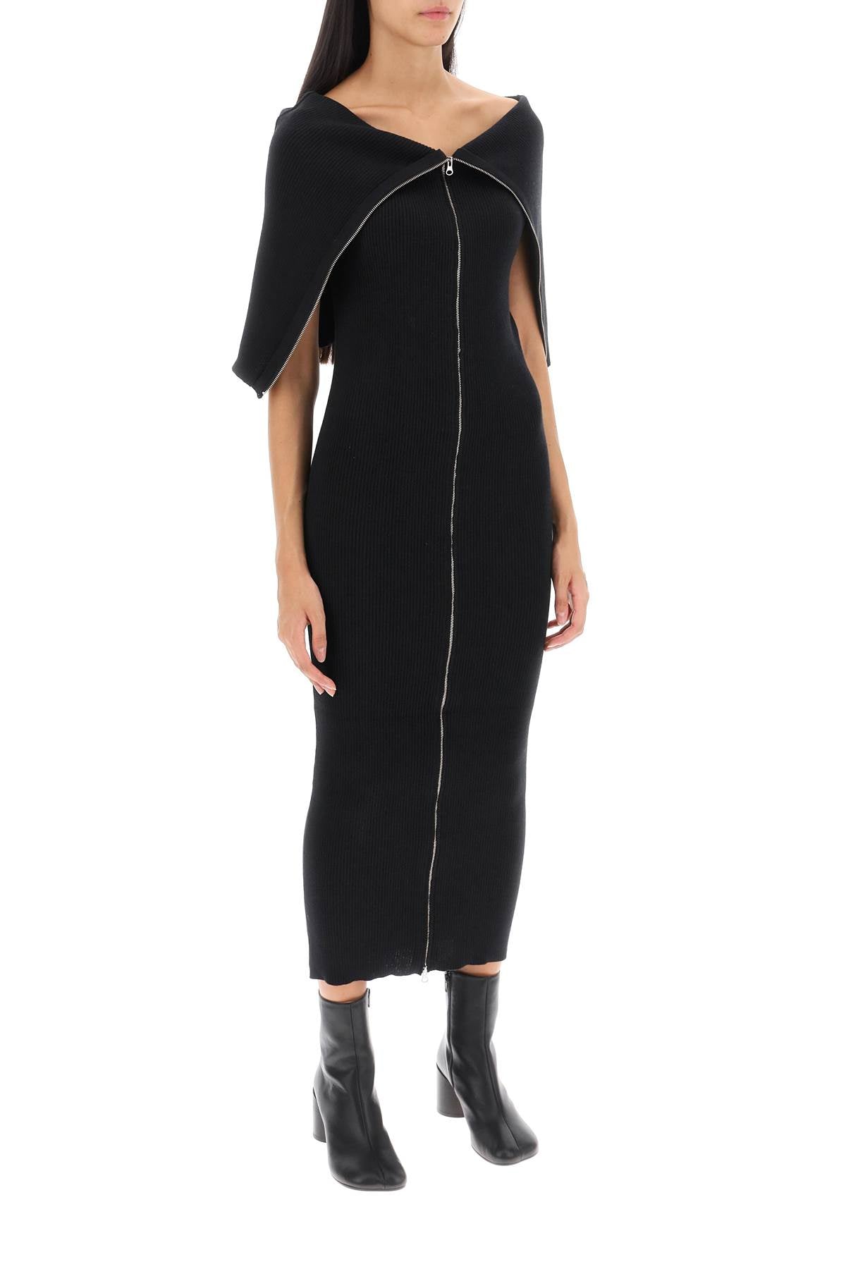 Mm6 Maison Margiela Zippered Rib Knit Midi Dress-Dress-MM6 Maison Margiela-Black-M-Urbanheer