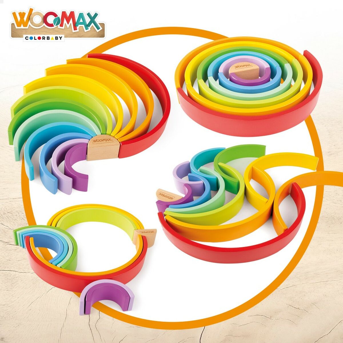 Child's Wooden Puzzle Woomax Rainbow 11 Pieces 2 Units-Toys and games, Puzzles and brain teasers-Woomax-Urbanheer