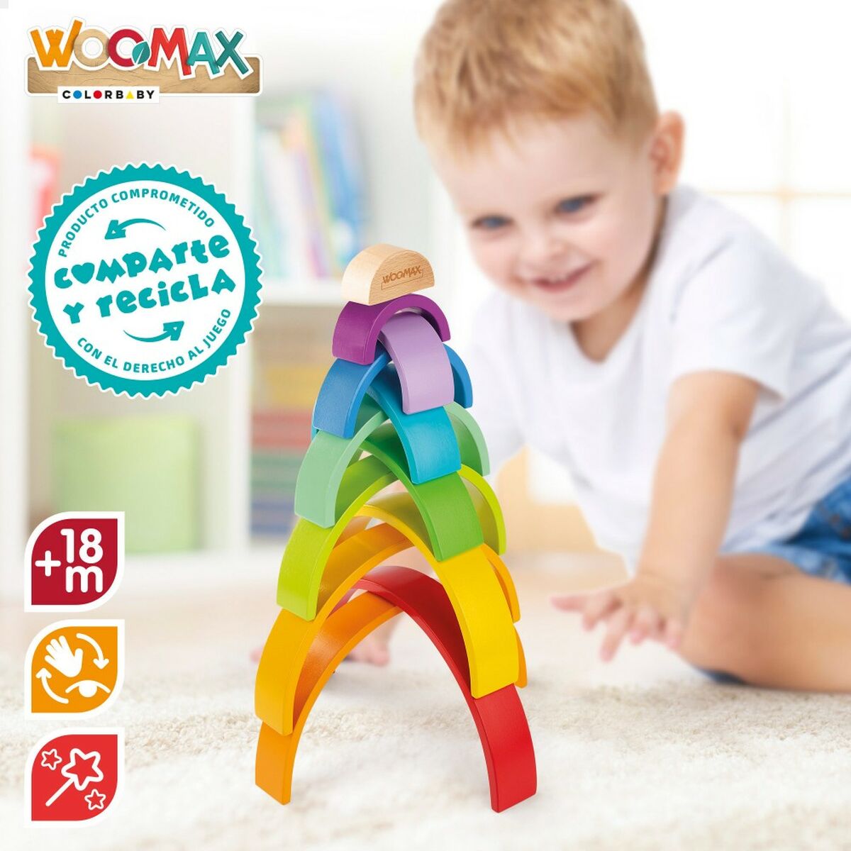 Child's Wooden Puzzle Woomax Rainbow 11 Pieces 2 Units-Toys and games, Puzzles and brain teasers-Woomax-Urbanheer