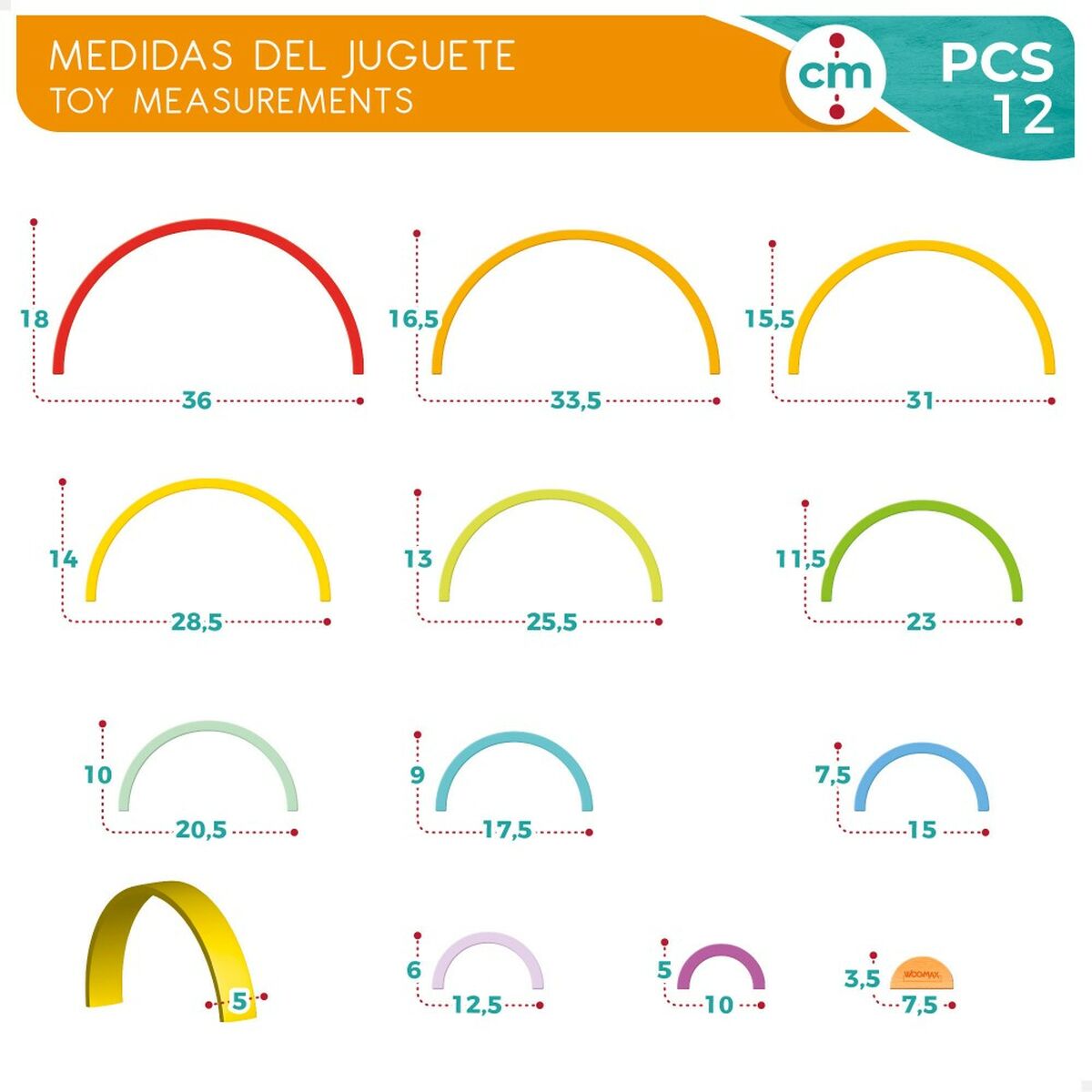 Child's Wooden Puzzle Woomax Rainbow 11 Pieces 2 Units-Toys and games, Puzzles and brain teasers-Woomax-Urbanheer