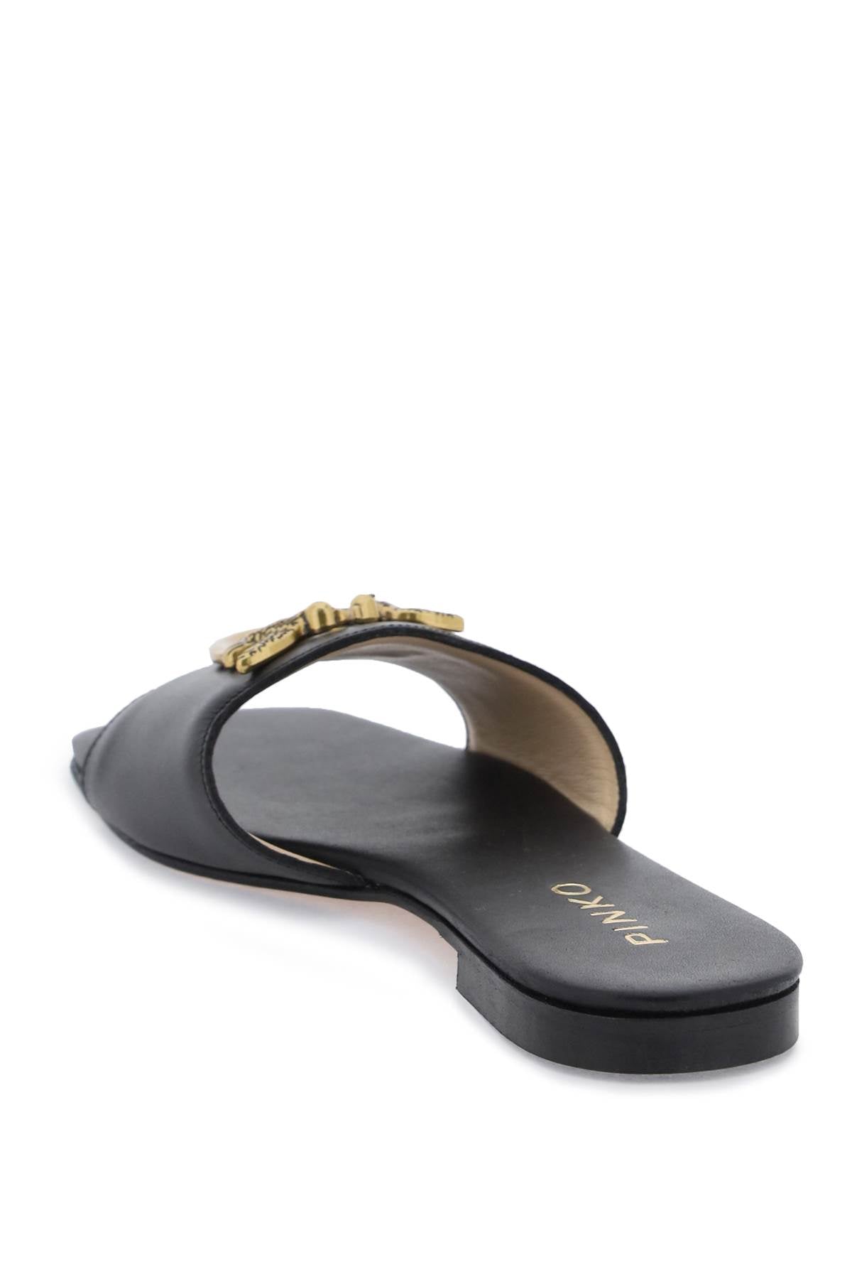 Pinko Love Birds Leather Slides Black-Pinko-36-Urbanheer