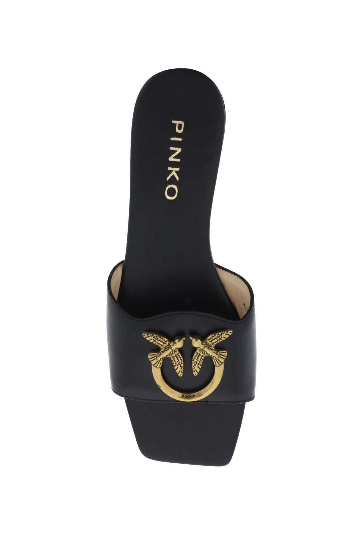 Pinko Love Birds Leather Slides Black-Pinko-36-Urbanheer