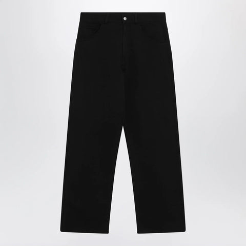 MM6 Maison Margiela Wide-leg cotton trousers with embroidered logo, black