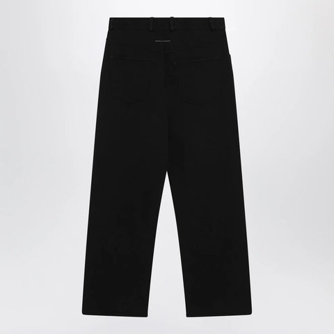 MM6 Maison Margiela Wide-leg cotton trousers with embroidered logo, black
