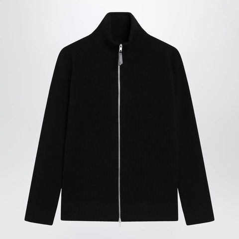 Maison Margiela Zip-Up Knit Cardigan in Black Cotton and Wool