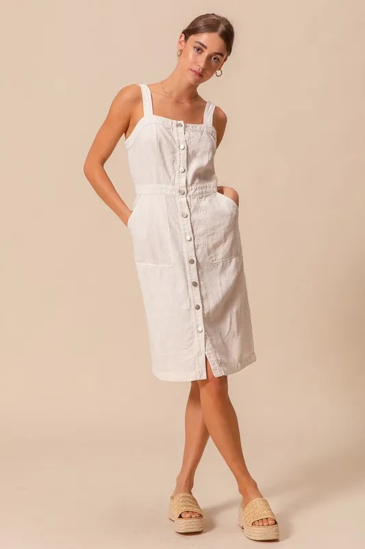 SO ME Button Down Pocket Front Pinafore Dress-So Me-OFF WHITE-S-Urbanheer