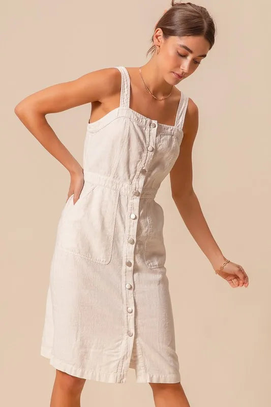 SO ME Button Down Pocket Front Pinafore Dress-So Me-OFF WHITE-S-Urbanheer