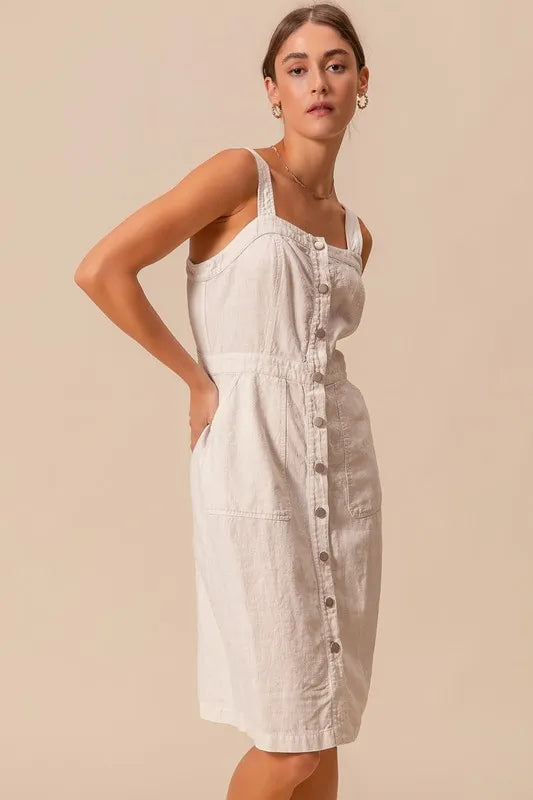 SO ME Button Down Pocket Front Pinafore Dress-So Me-OFF WHITE-S-Urbanheer