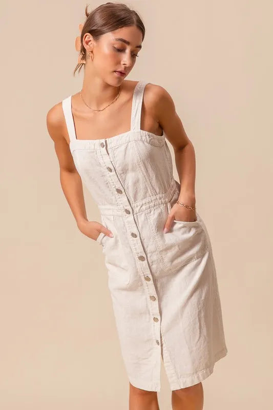 SO ME Button Down Pocket Front Pinafore Dress-So Me-OFF WHITE-S-Urbanheer