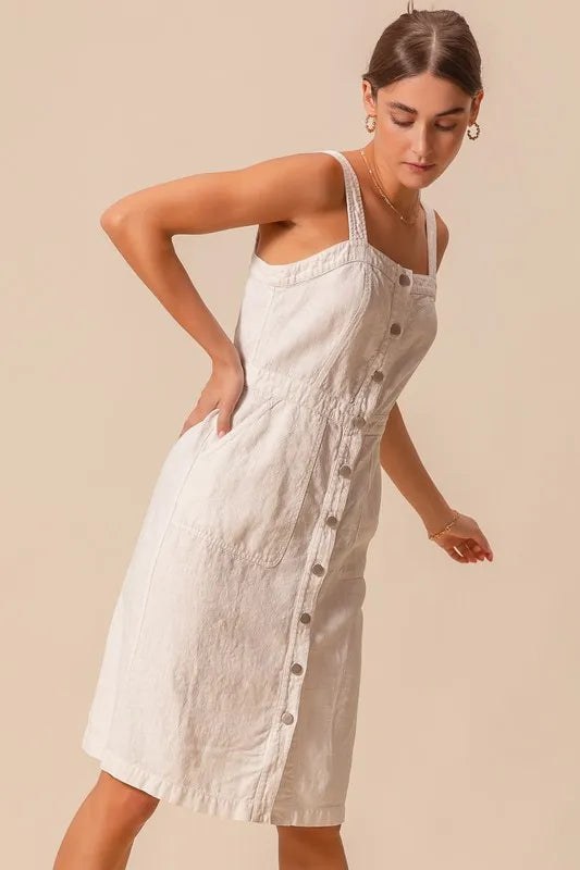 SO ME Button Down Pocket Front Pinafore Dress-So Me-OFF WHITE-S-Urbanheer