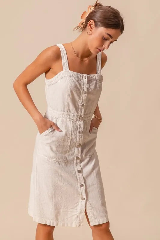SO ME Button Down Pocket Front Pinafore Dress-So Me-OFF WHITE-S-Urbanheer