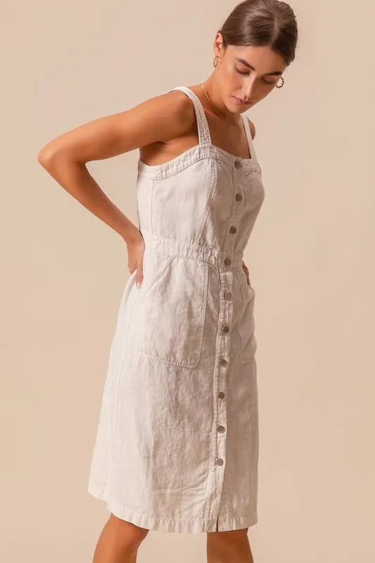 SO ME Button Down Pocket Front Pinafore Dress-So Me-OFF WHITE-S-Urbanheer