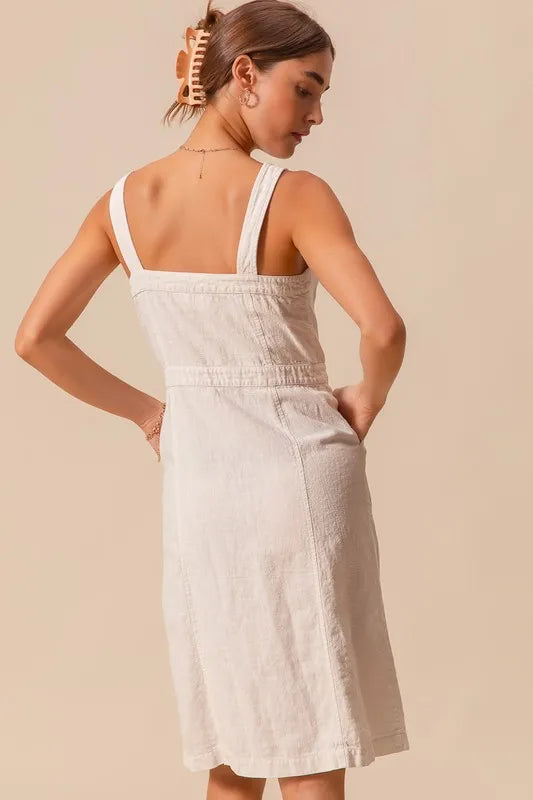 SO ME Button Down Pocket Front Pinafore Dress-So Me-OFF WHITE-S-Urbanheer