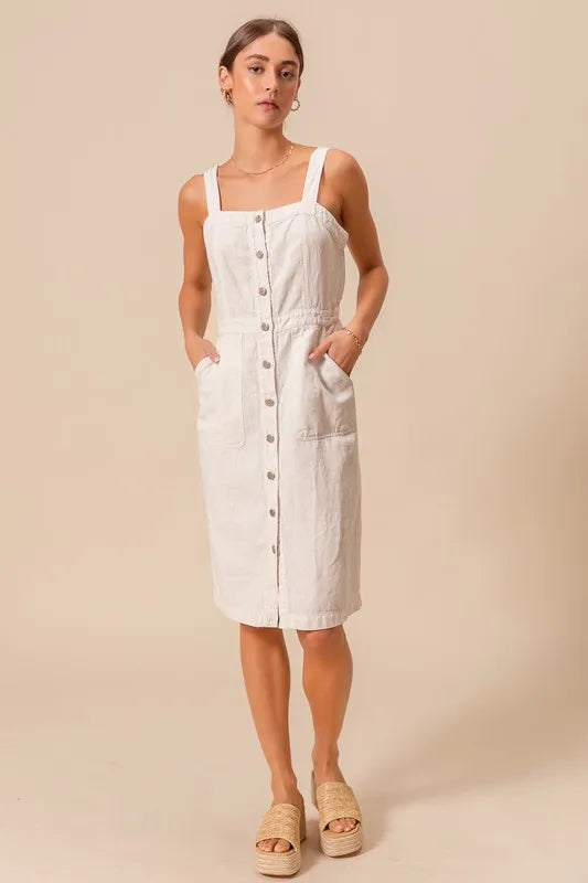 SO ME Button Down Pocket Front Pinafore Dress-So Me-OFF WHITE-S-Urbanheer