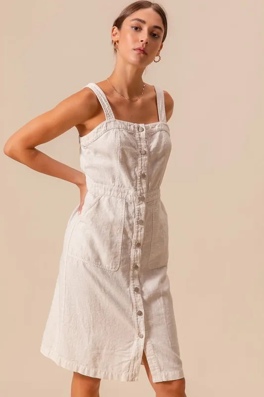 SO ME Button Down Pocket Front Pinafore Dress-So Me-OFF WHITE-S-Urbanheer