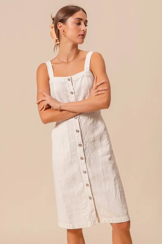 SO ME Button Down Pocket Front Pinafore Dress-So Me-OFF WHITE-S-Urbanheer