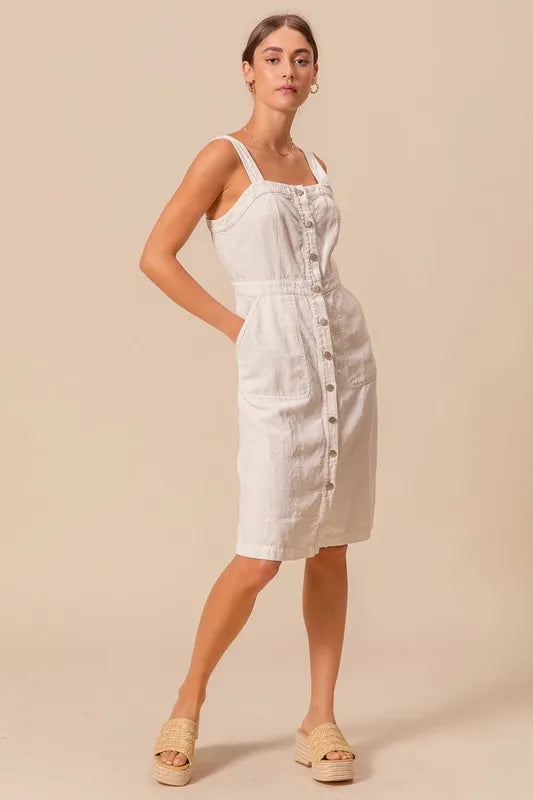 SO ME Button Down Pocket Front Pinafore Dress-So Me-OFF WHITE-S-Urbanheer