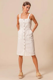 SO ME Button Down Pocket Front Pinafore Dress-So Me-OFF WHITE-S-Urbanheer