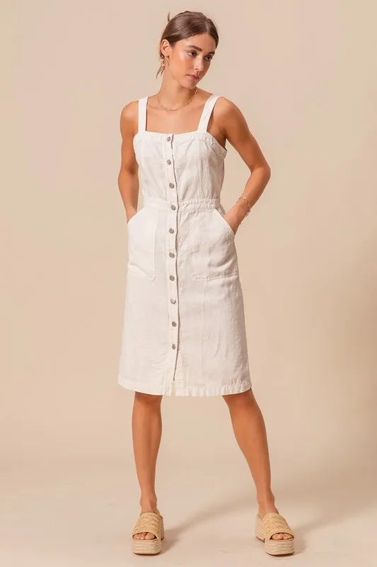 SO ME Button Down Pocket Front Pinafore Dress-So Me-OFF WHITE-S-Urbanheer