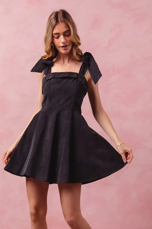 SO ME Fit and Flare Washed Gameday Dress-So Me-BLACK-L-Urbanheer