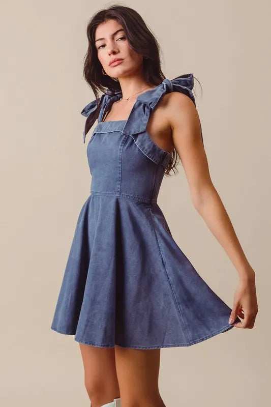 SO ME Fit and Flare Washed Gameday Dress-So Me-NAVY-S-Urbanheer