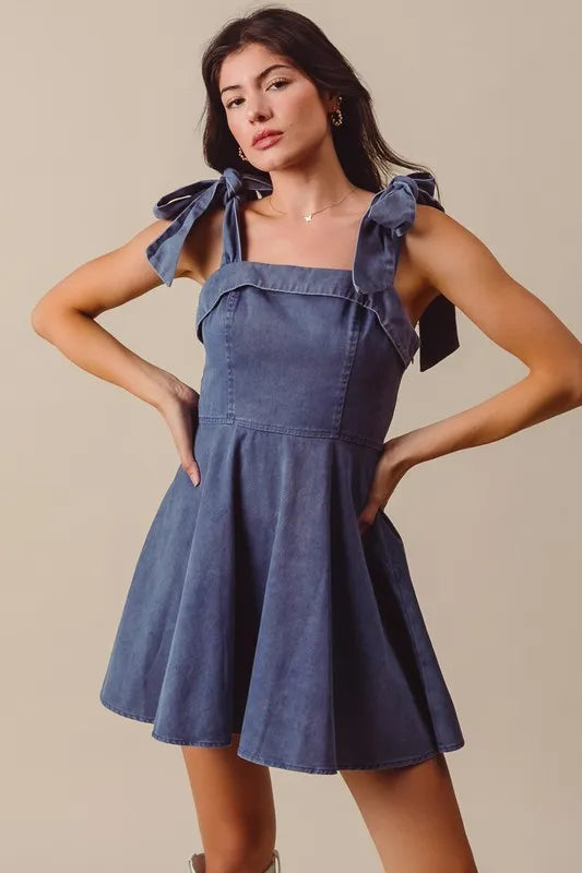 SO ME Fit and Flare Washed Gameday Dress-So Me-NAVY-S-Urbanheer