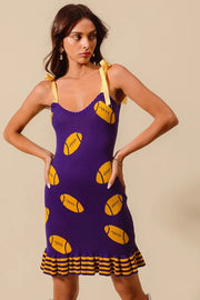 SO ME Gameday Football Knitted Mini Dress-So Me-PURPLE/GOLD-M-Urbanheer