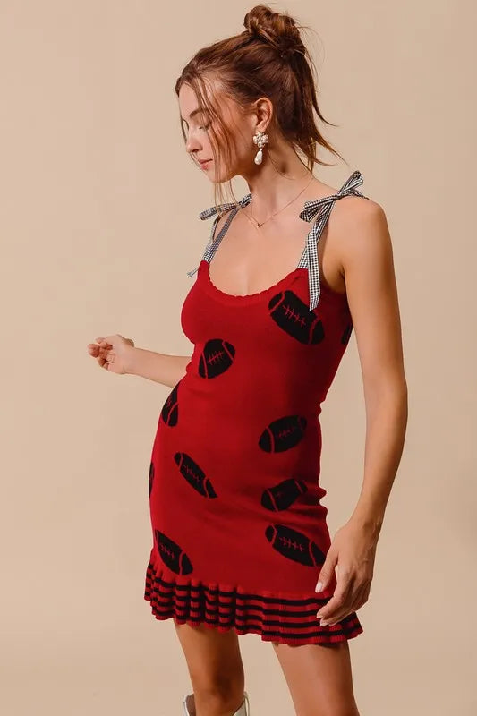 SO ME Gameday Football Knitted Mini Dress-So Me-RED/BLACK-S-Urbanheer