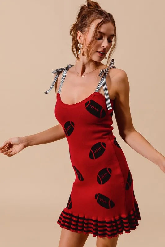 SO ME Gameday Football Knitted Mini Dress-So Me-RED/BLACK-S-Urbanheer