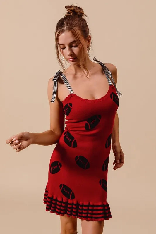 SO ME Gameday Football Knitted Mini Dress-So Me-RED/BLACK-S-Urbanheer