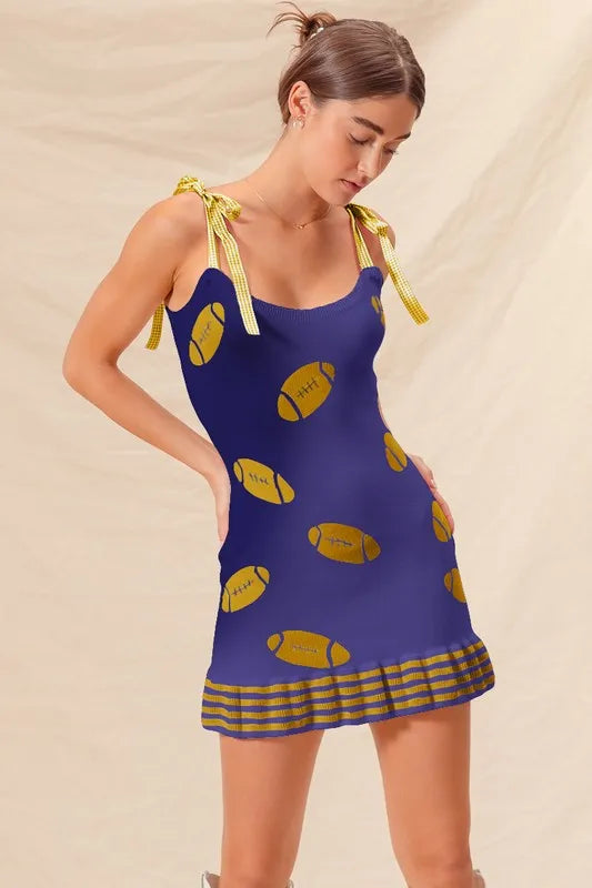 SO ME Gameday Football Knitted Mini Dress-So Me-PURPLE/GOLD-M-Urbanheer
