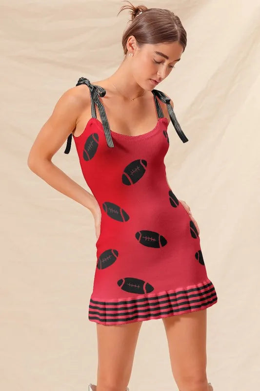 SO ME Gameday Football Knitted Mini Dress-So Me-RED/BLACK-S-Urbanheer