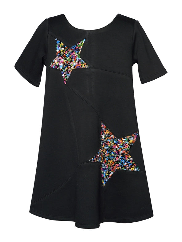S/S Shift Dress with Sequin Stars-Dress-Hannah Banana-4-BLACK-Urbanheer