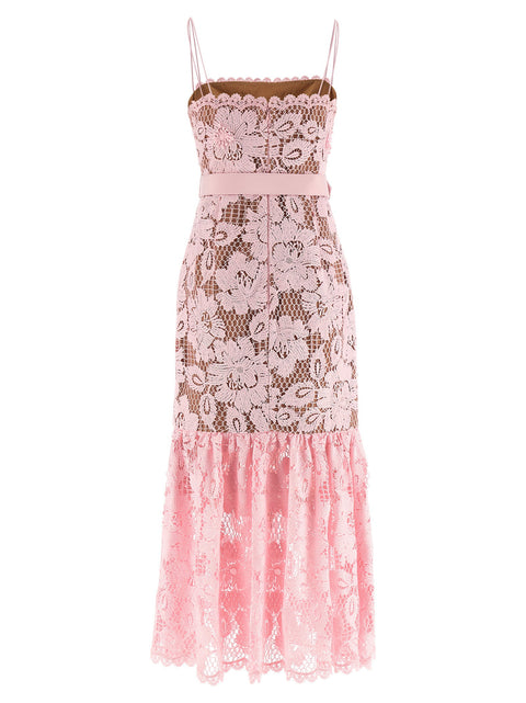 Self-Portrait Pink Crochet Lace Midi Dress