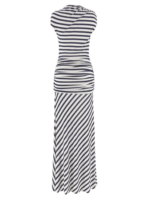 Self-Portrait Navy Stripe Jersey Maxi Dress