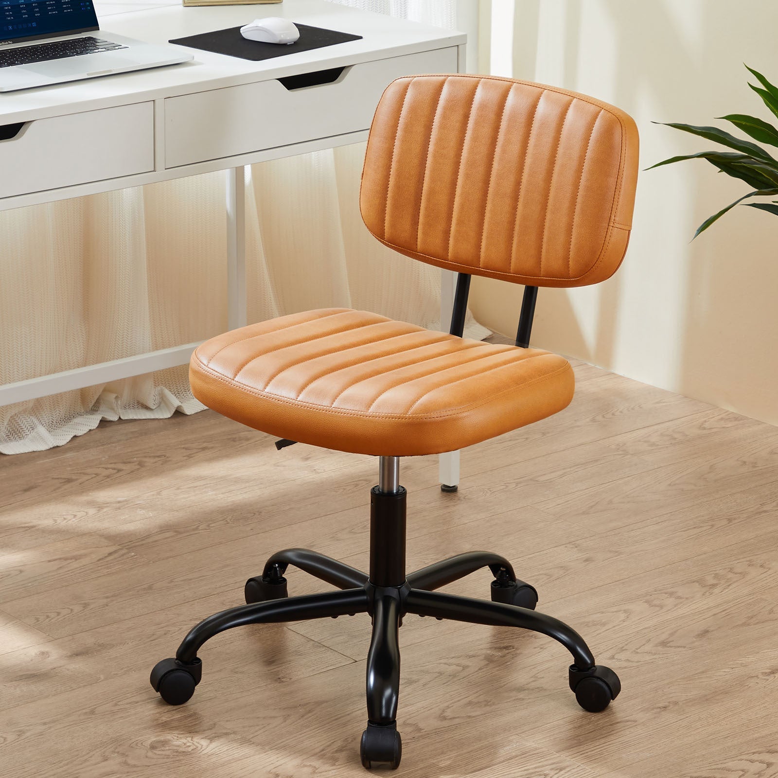 SWEETCRISPY PU Leather Low Back Task Chair Small Home Office Chair with Wheels-Heer Decor-Urbanheer